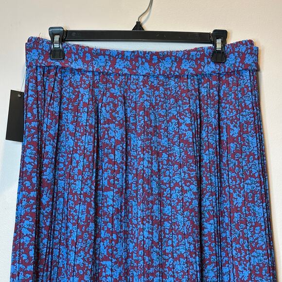 NWT Alice Blue Maroon Micro Floral Print Pleated Midi Skirt Womens Size Large L - Picture 5 of 10